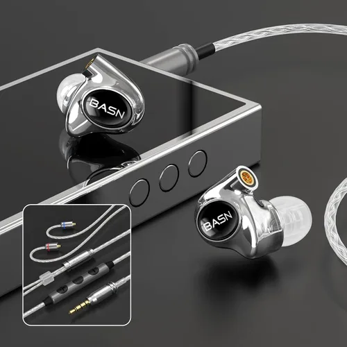 Miniatura 5 de BASN Metalen PRO 4 Drivers Monitores Intrauriculares para Músicos, Auriculares con Aislamiento de Ruido y Graves Mejorados con Carcasa de Metal CNC