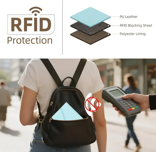 Miniatura 56 de Zoppen - Billetera de viaje con bloqueo RFID multiusos (Ver.4) Portatarjetas de pasaporte y vacunas, organizador de documentos de tres pliegues