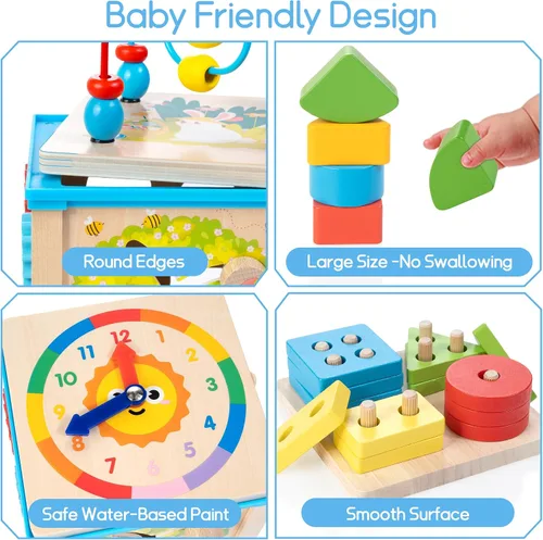 Miniatura 3 de WOODMAM Cubo de Actividades de Madera 7 en 1, Juguetes Montessori para Niños Pequeños de 1 Año, Juguetes Educativos de Desarrollo para Bebés