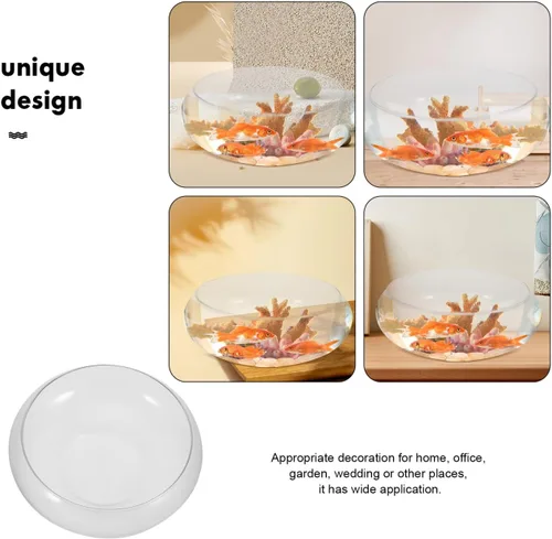 Miniatura 5 de Happyyami Jarrón de vidrio para peces de cristal, cuenco transparente de boca ancha, jarrón redondo, terrario, planta de aire, maceta hidropónica