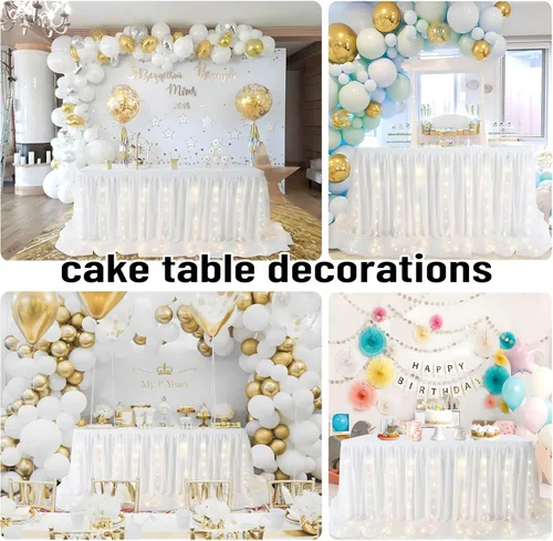 Miniatura 5 de Falda de mesa de tul blanco para baby shower, falda de mesa tutú con volantes blancos de 9 pies con luz LED para boda, despedida de soltera, baby