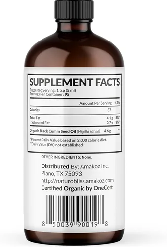 Miniatura 3 de NaturoBliss Aceite orgánico de semillas negras 100 virgen prensado en frío en botella de vidrio Omega 3 6 9 súper antioxidante apoyo inmunológico