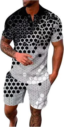 Conjunto deportivo de 2 piezas para hombre, conjunto de tops y pantalones cortos, conjuntos de moda a rayas, traje deportivo casual de manga corta