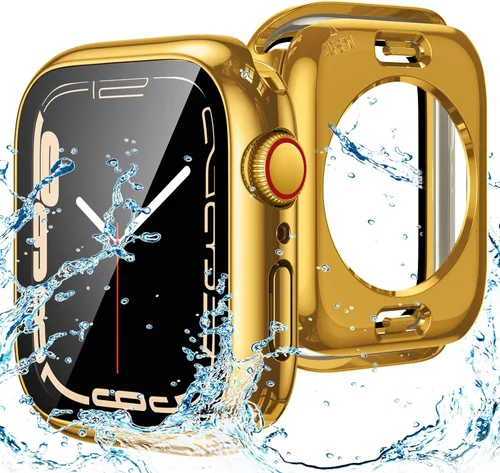 Miniatura 20 de Goton Funda impermeable 2 en 1 para Apple Watch Series 9, 8, 7, protector de pantalla de 1.772 pulgadas, cubierta protectora de vidrio 360, Plateado