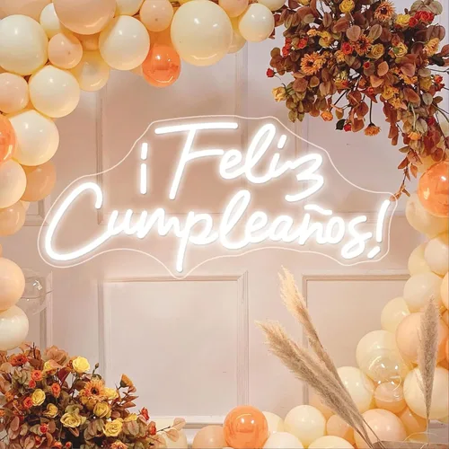 Miniatura 6 de Cartel de neón LED de Feliz Cumpleaños, más grande para decoración de pared con modulador de luz de cadena USB, reutilizable, letrero LED