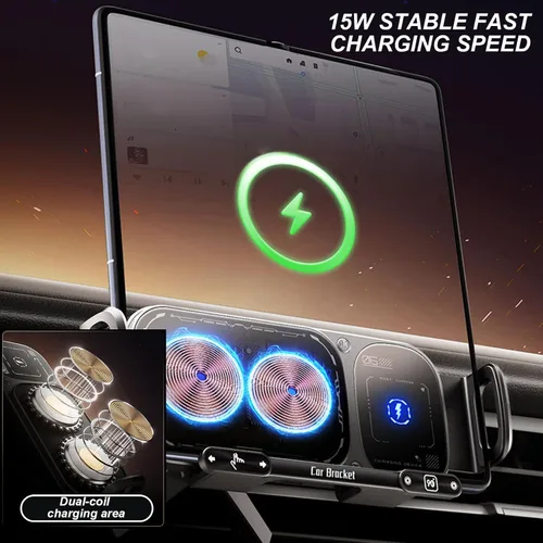 Miniatura 3 de Soporte giratorio de carga inalámbrica para automóvil con sujeción automática de 15 W de carga rápida para teléfono, control táctil, cargadores