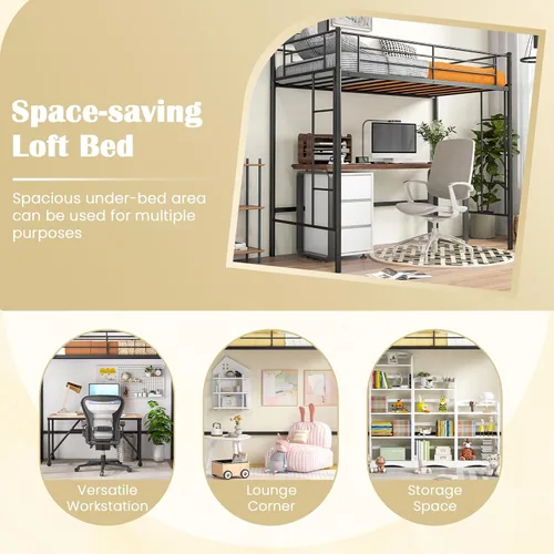 Miniatura 7 de Giantex Base de cama de metal tamaño individual con escaleras dobles y barandilla de seguridad, no necesita somier, ahorra espacio para jóvenes