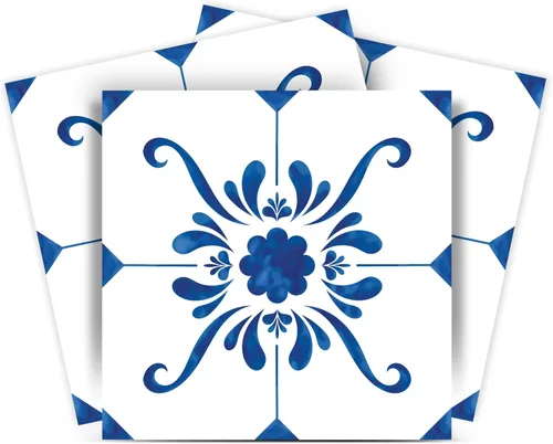 Mi Alma Adhesivo para azulejos, fácil aplicación, ideal para baño, cocina, azulejos de pared (azul y blanco, 7 x 7 pulgadas)