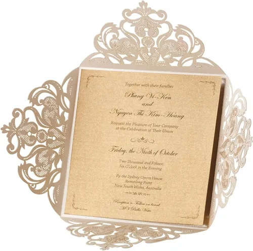Miniatura 8 de Hosmsua 50 tarjetas de invitación de boda negras cortadas con láser con sobres, invitaciones de rosa hueca de 6.3 x 6.3 pulgadas para boda