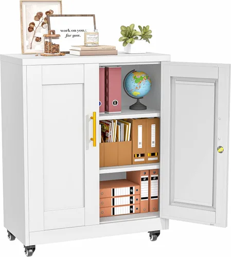 Miniatura 17 de PAOFIN Armario de almacenamiento de metal, archivadores de acero de 35 pulgadas de alto con puertas con cerradura y estantes ajustables, gabinete