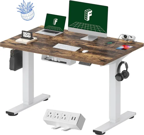 Miniatura 56 de FLEXISPOT EN2 Escritorio de pie de una pieza completa con regleta de alimentación de abrazadera, escritorio eléctrico de altura ajustable de 40 x 24