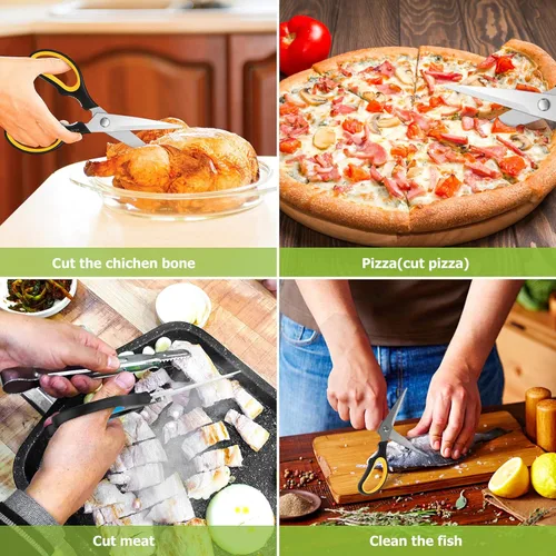Miniatura 6 de iBayam - Tijeras de cocina, paquete de 2 tijeras de cocina resistentes de 9 pulgadas, aptas para lavavajillas, tijeras de alimentos multiusos