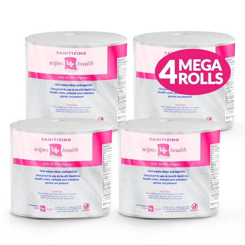 Toallitas4Salud Toallitas Sanitizantes: 4000 Toallitas Húmedas Sin Perfume (20,3 cm x 15,2 cm): 4 Rollos de Recarga Mega para Dispensadores de Piso,