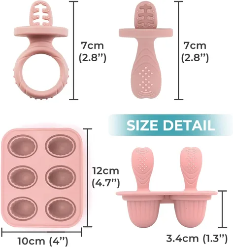 Miniatura 7 de Moldes de silicona para paletas de bebé, 6 cavidades para niños pequeños, molde para helado con palitos para jugo de frutas, yogur, moldes de Rosa