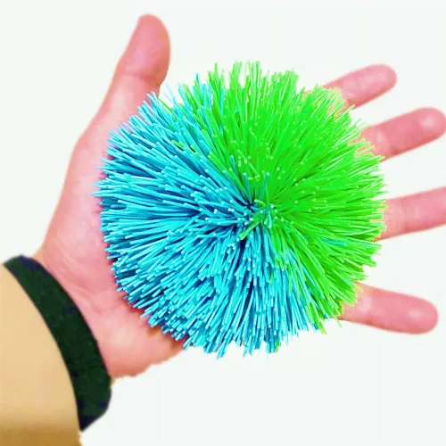 Bola grande de 4.5 pulgadas de silicona arcoíris con hilos, bola de juguete esponjosa y rebotante, bola de estrés de mono (azul+verde)