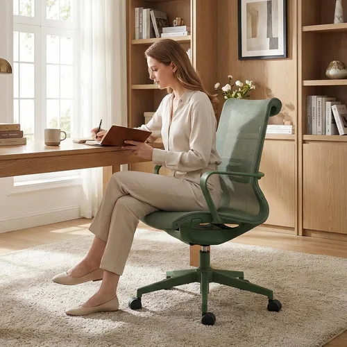 Miniatura 8 de LuxErgo Silla de oficina ergonómica de malla, silla de escritorio con respaldo medio con soporte lumbar y reposabrazos, altura ajustable, reclinable