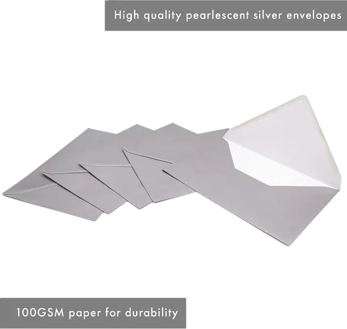 Miniatura 4 de Pukka Pad, Carpe Diem - Sobres engomados para tarjetas de felicitación e invitaciones, paquete de 25 sobres plateados, A2, 4.38 x 5.75 pulgadas