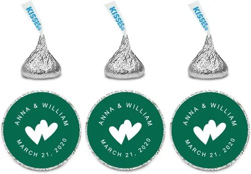 Miniatura 22 de Andaz Press Etiquetas personalizadas de gota de chocolate para boda, nombres y fecha redondos de novios, azul bebé, paquete de 240, personalizadas