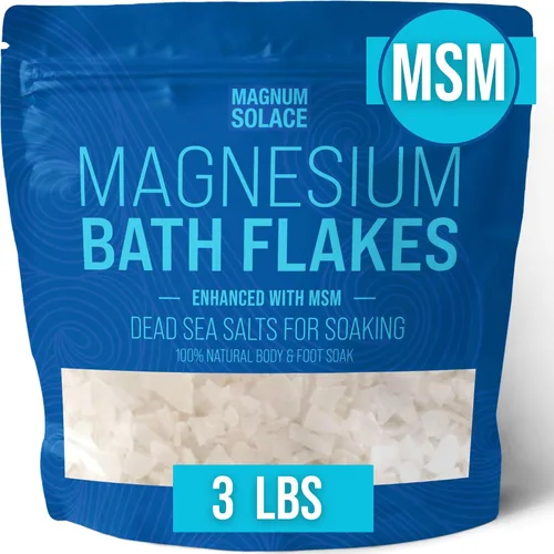Escamas de magnesio con MSM - Escamas de cloruro de magnesio - Sales del Mar Muerto para remojar, 3.0 libras