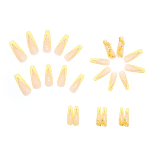 Miniatura 2 de Uñas postizas largas a presión, punta francesa de bailarina, 24 uñas postizas reutilizables de cobertura completa con pestañas adhesivas, uñas