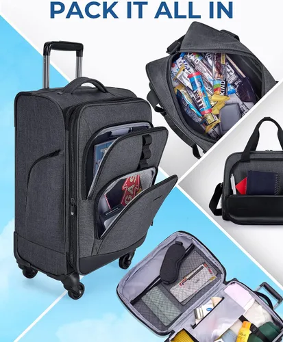Miniatura 4 de BAGSMART Juego de equipaje de mano expandible de 2 piezas, Gris, Juegos de equipaje de viaje familiar