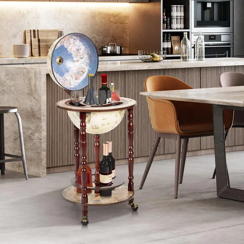Miniatura 10 de Goplus Globo Bar, gabinete de licor con forma de globo de 17.5", con ruedas, estante inferior, mapa del mundo antiguo, réplica italiana del siglo
