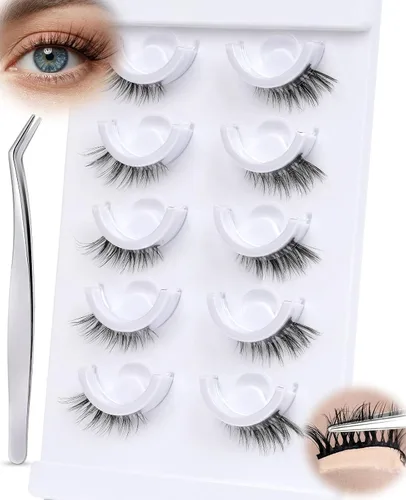 Miniatura 6 de Obeyalash Mitad pestañas autoadhesivas de ojo de gato, pestañas postizas impermeables de 3/4 de esquina, 5 pares de pestañas postizas de aspecto
