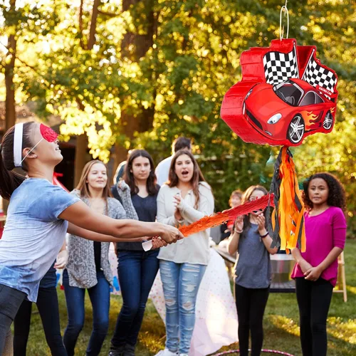 Miniatura 7 de Piñata de coche de carreras, suministros de recuerdo de fiesta, piñata con bate de los ojos vendados, 16.6 x 12.4 x 3.3 pulgadas, recuerdo de fiesta