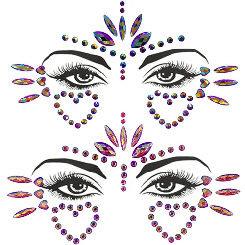 Miniatura 9 de Gemas Faciales de Sirena Joyas Adhesivas para Halloween Cuerpo Ojos Cara Joyas Gemas para Festivales Rave Tatuaje con Purpurina Cristales Rosa