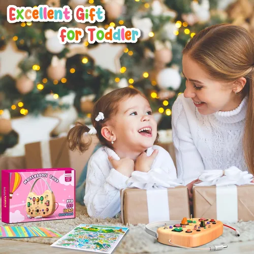 Miniatura 3 de flycoost - Tablero de actividades Montessori para niños pequeños, de madera con 17 luces LED, juguetes de viaje para niños de 1 a 3 años, con Juego
