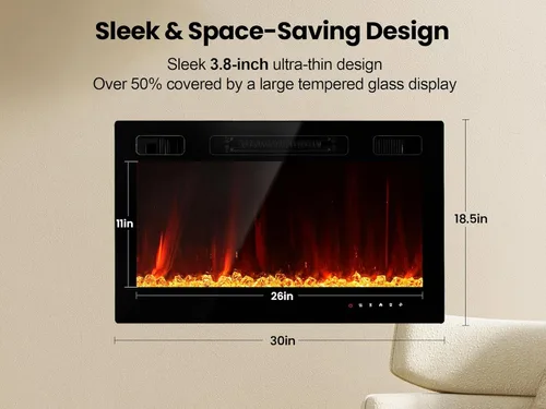 Miniatura 7 de Chimenea eléctrica de inserción Realsmart de 30" 1500W, chimeneas de pared montadas, calentadores empotrados, aptas para 2 X 6 stub, control remoto