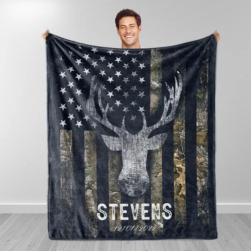 Miniatura 9 de Manta de Caza con Bandera de Ciervo Camuflado de EE.UU., Mantas de Regalo para Hombres, Manta Súper Suave, Acogedora y Cálida para Sofá, Silla