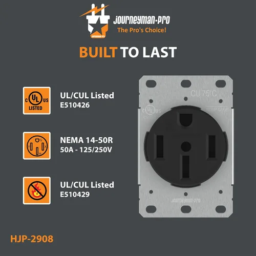 Miniatura 3 de Journeyman-Pro NEMA 14-50 de grado comercial/industrial aprobado por la U.L. 50 AMP 240V Receptáculo de pared 50 A para vehículos recreativos