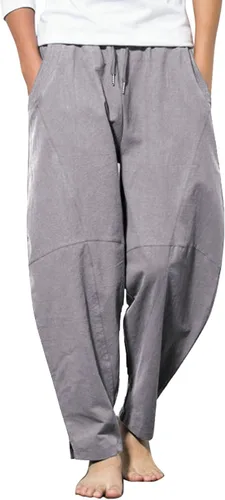 COOFANDY Pantalones harén de lino con cordón para hombre, cintura elástica, ligeros, pantalones hippie, verano, playa, yoga
