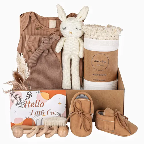 meloom Juego de regalo para bebé, caja de regalo unisex para recién nacidos, artículos esenciales para bebés neutros de género bohemio, regalos de