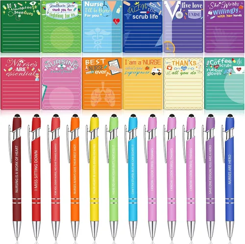Miniatura 14 de Geyee 24 notas adhesivas divertidas para enfermeras con divertidos bolígrafos de 3 x 4 pulgadas, bloc de notas con refranes para compañeros