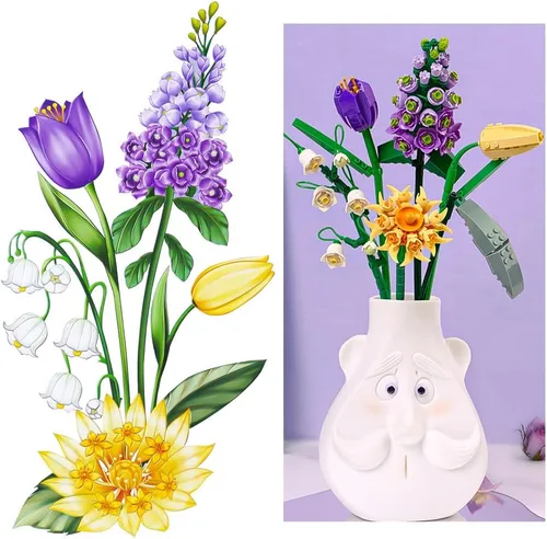 Miniatura 8 de OSDUE Juego de construcción de ramos de flores de ladrillos pequeños, flores artificiales, decoración única para el hogar, 534 piezas colección