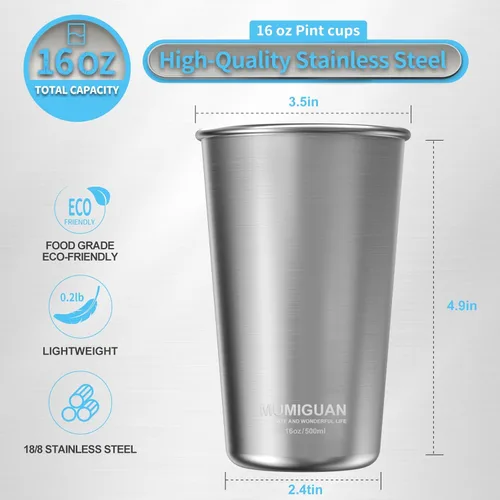 Miniatura 3 de Tazas de Pinta de Acero Inoxidable de 16 oz 16oz/500ml (4 Unidades), Vaso de Agua de Acero Inoxidable, Tazas de Pinta de Acero Inoxidable