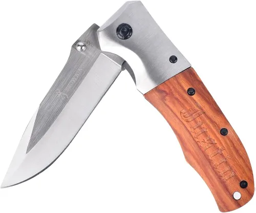Cuchillo de bolsillo personalizado, cuchillos de caza con mango de madera grabado, regalos para hombres, papá, marido, hermano