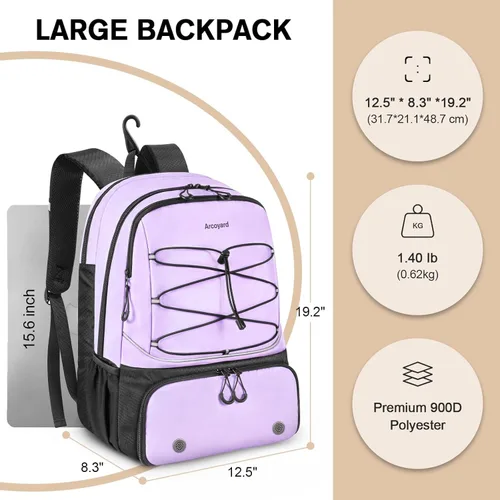 Miniatura 7 de Mochila de Tenis Arcoyard con Capacidad para 2 Raquetas, Bolsas de Tenis Profesionales para Mujeres, Mochila de Tenis con Compartimento Ventilado