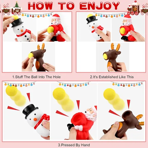 Miniatura 2 de Vinsot 3 juguetes de bolas de Navidad con 15 rellenos de calcetines de Navidad, Papá Noel, muñeco de nieve, elfo, reno, bola de disparo, bolas