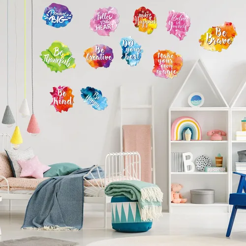 Miniatura 4 de Zonon 6 juegos/12 piezas inspiradoras de vuelta a la escuela, calcomanías de pared inspiradoras de acuarela con cita motivacional colorida