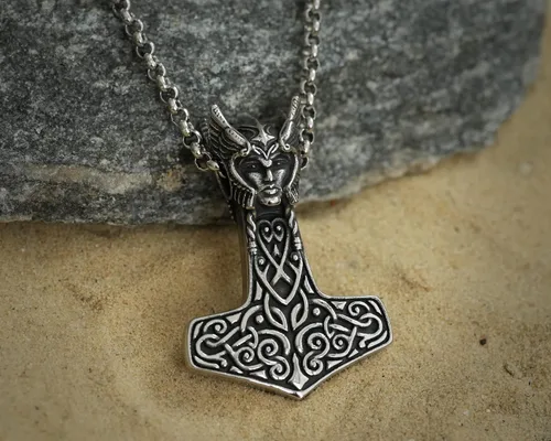 Miniatura 38 de Viking Thors Hammer Necklace Pendant - Vegvisir Aegishjalmur Helm of Awe Raven Huginn Muninn Pendant Necklace Amulet Talisman - Thor Necklace