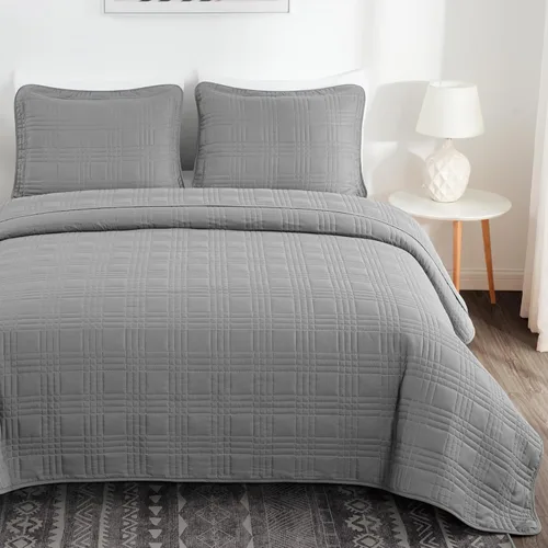 Miniatura 6 de Chezmoi Collection Kingston Juego de Colcha Tamaño King, 3 Piezas Gris Colcha Acolchada de Microfibra Ligera de Gran Tamaño Cubrecama (118"x106")
