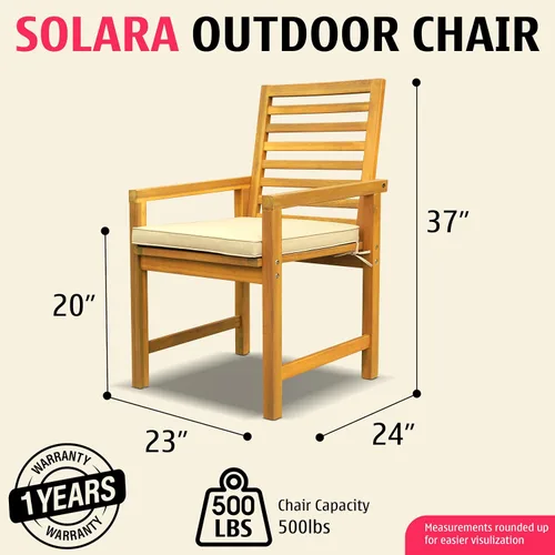 Miniatura 2 de Tranquillo Solara - Juego de 2 sillas de madera de acacia para exteriores con cojines, capacidad de 500 libras, sillas de patio resistentes a