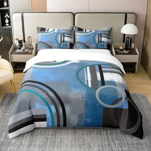 Miniatura 25 de Erosebridal Juego de ropa de cama de 100 % algodón a cuadros para niños y niñas, funda de edredón a cuadros, funda de edredón moderna geométrica