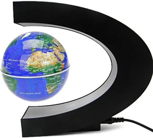 Miniatura 5 de Estefanlo Globo flotante con luces LED en forma de C Levitación magnética Globo flotante mapa del mundo para decoración de escritorio (azul)