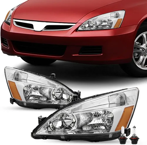SOCKIR - Conjunto de faros delanteros para Honda Accord 2003-2007 [Tipo Halógeno] con bombillas, reemplazo de lámparas de faro, par (carcasa cromada