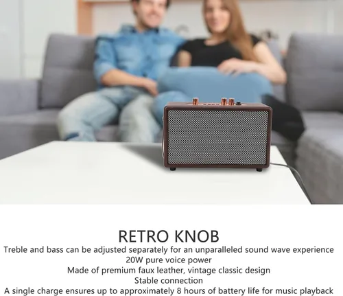 Miniatura 4 de Altavoz portátil retro, altavoz vintage de piel sintética con 10 W x 2 altavoces duales, tiempo de reproducción de 8 horas de duración, entrada