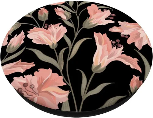 Miniatura 2 de Negro Base Rosa Flor Vintage Floral Patrón PopSockets PopGrip: Agarre intercambiable para teléfonos y tabletas